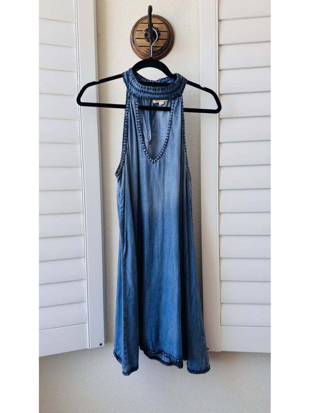 Cloth & Stone Blue Tencel Embroidered Halter Swing Dress Size M